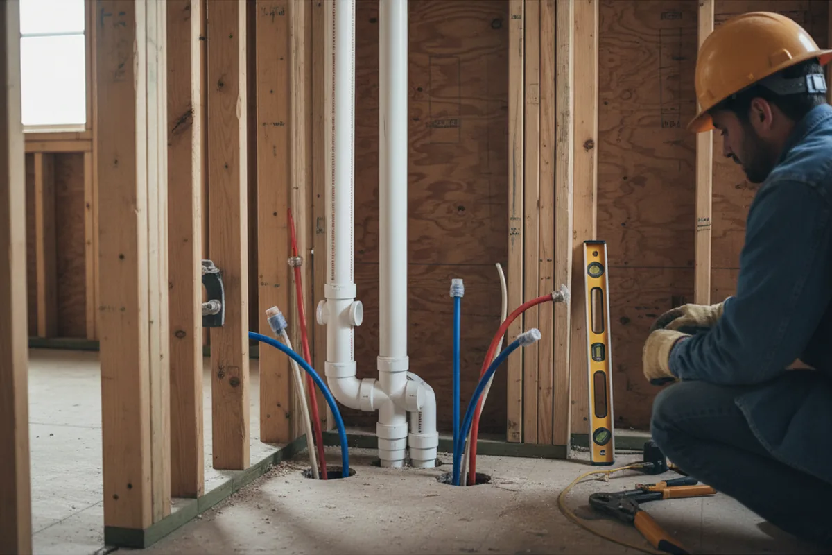 Drain and supply rough-in during Sump Pump Repair in Delano
